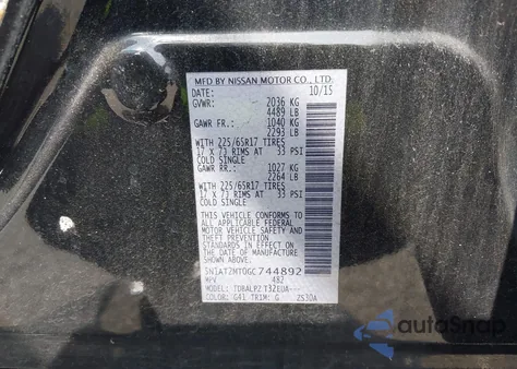 2016 Nissan Rogue S/Sl/Sv from USA, damaged, VIN 5N1AT2MT0GC744892